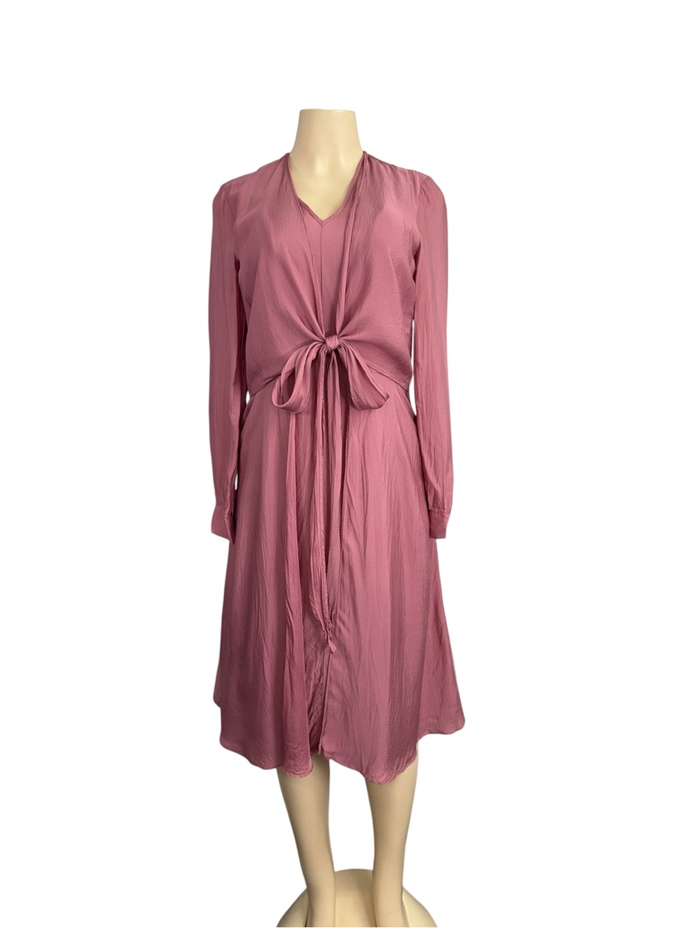 Armani Exchange Long Sleeve Tie-Front V-Neck Midi Dress